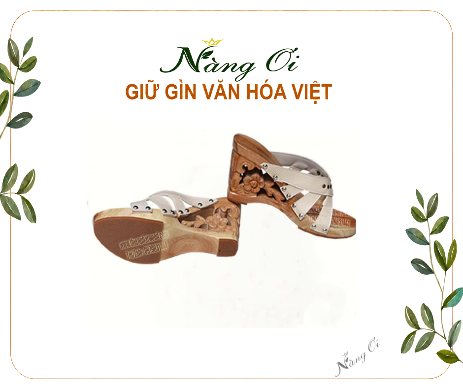 Guốc mộc chạm khắc nhành hoa mai cao 10cm